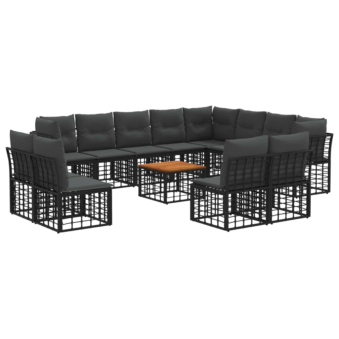 Set di divani da esterno 13 pz Nero e Grigio scuro Poliestere