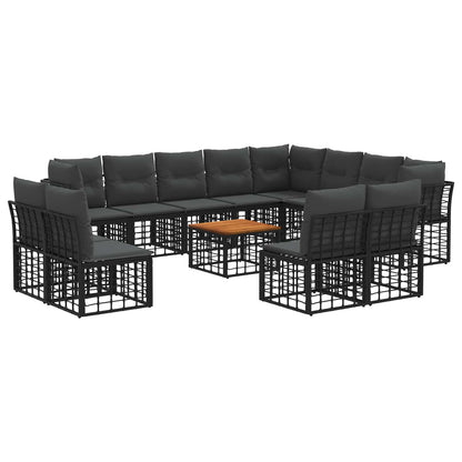 Set di divani da esterno 13 pz Nero e Grigio scuro Poliestere