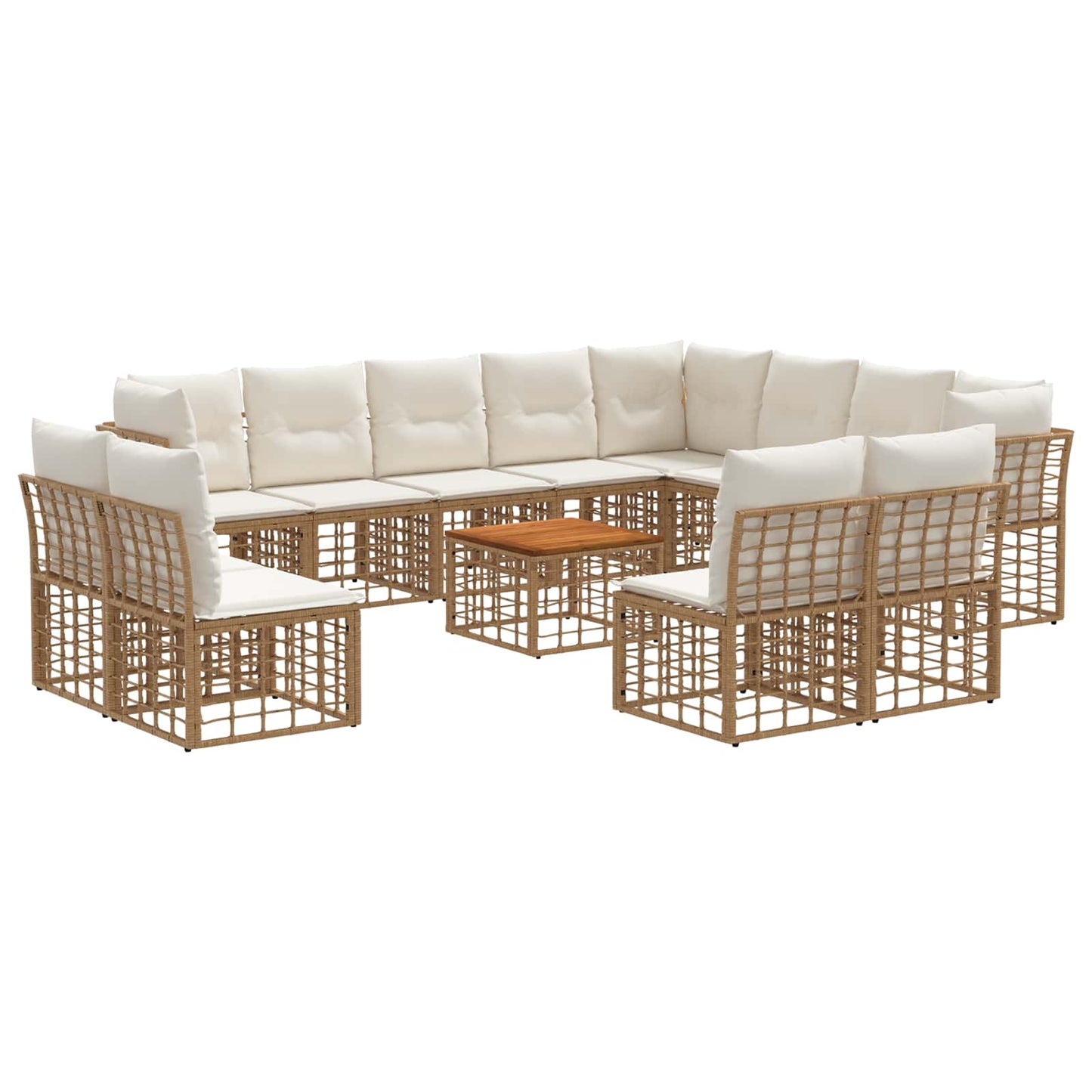 Set di divani da esterno 13 pz Naturale e Bianco Crema