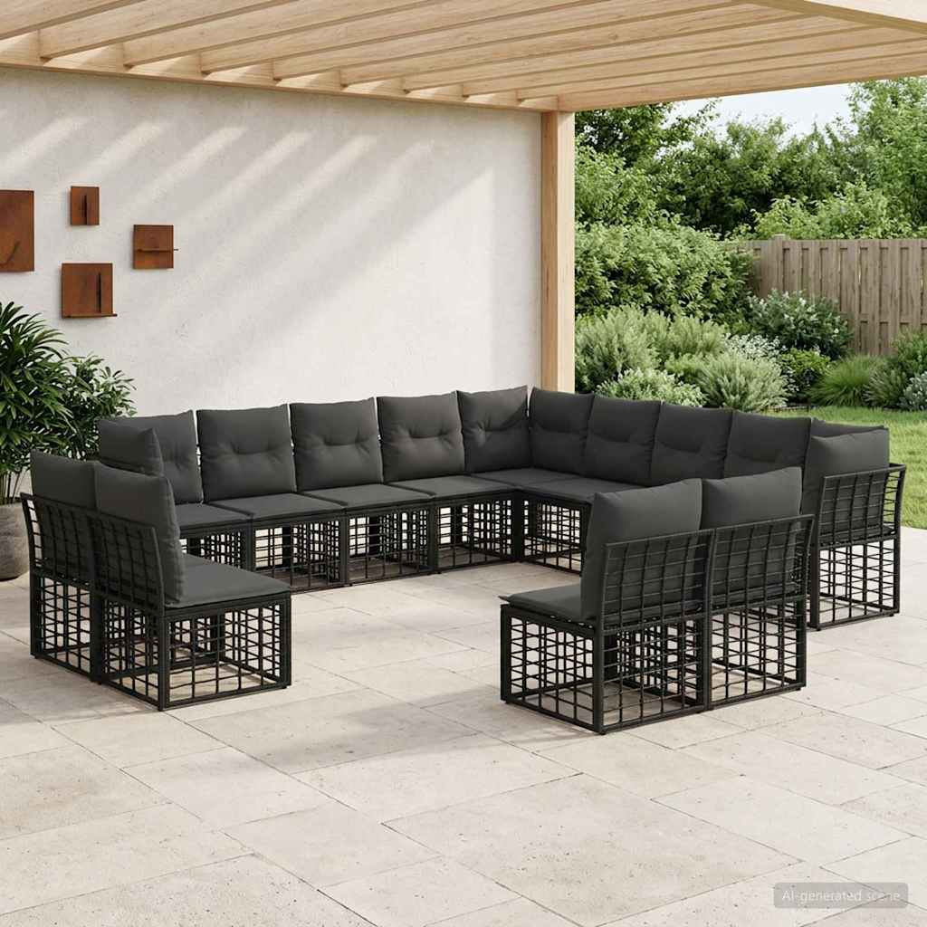 Set di divani da esterno Nero e Grigio scuro Poliestere