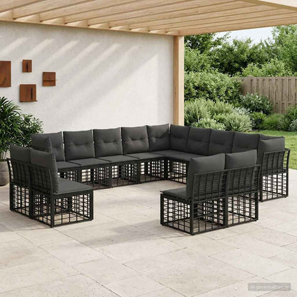 Set di divani da esterno Nero e Grigio scuro Poliestere