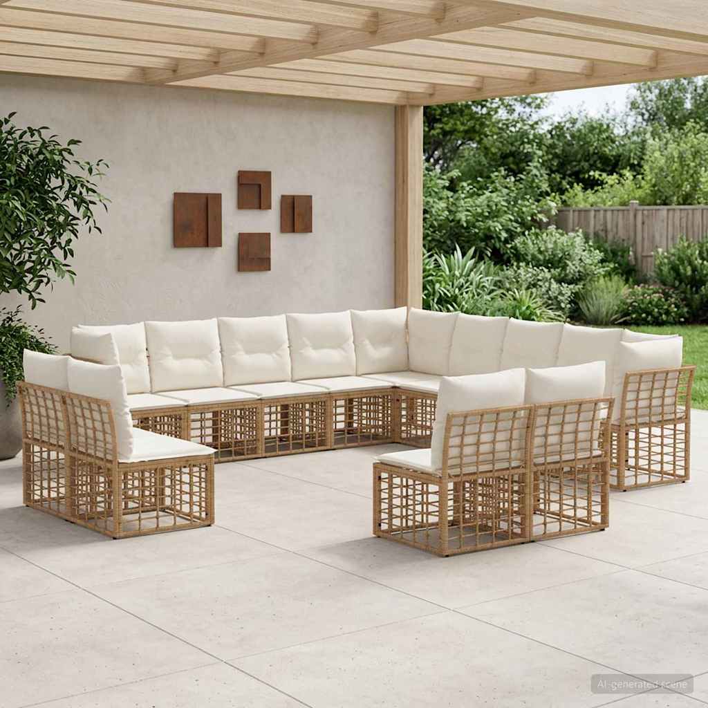 Set di divani da esterno Naturale e Bianco Crema Poliestere