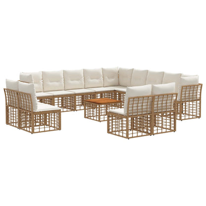 Set di divani da esterno 14 pz Naturale e Bianco Crema