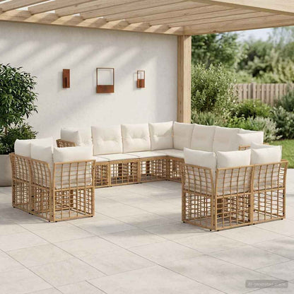Set di divani da esterno Naturale e Bianco Crema Poliestere | homemem39