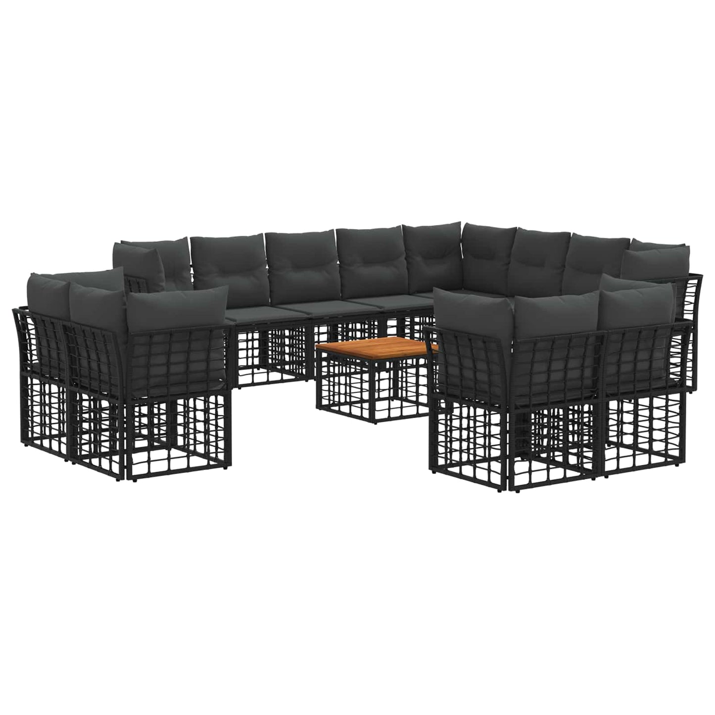 Set di divani da esterno 13 pz Nero e Grigio scuro Poliestere