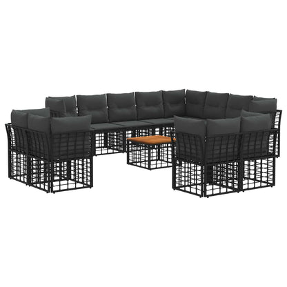 Set di divani da esterno 13 pz Nero e Grigio scuro Poliestere
