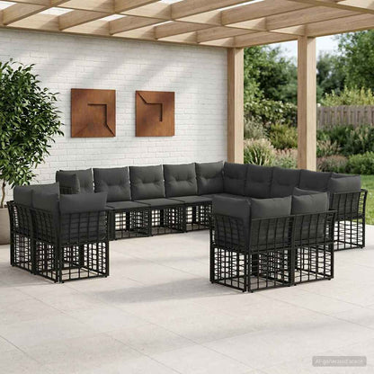 Set di divani da esterno Nero e Grigio scuro Poliestere | homemem39