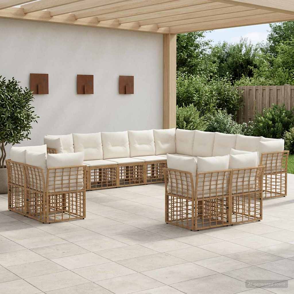 Set di divani da esterno Naturale e Bianco Crema Poliestere | homemem39