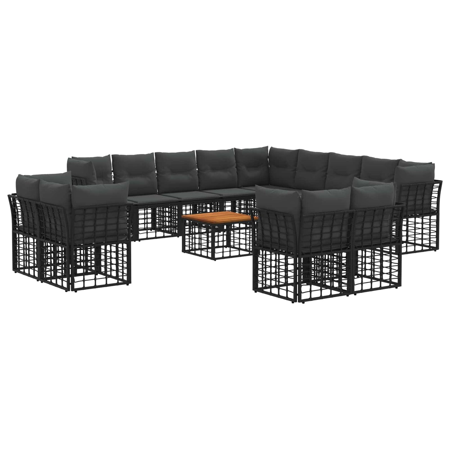 Set di divani da esterno 14 pz Nero e Grigio scuro Poliestere