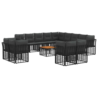 Set di divani da esterno 14 pz Nero e Grigio scuro Poliestere