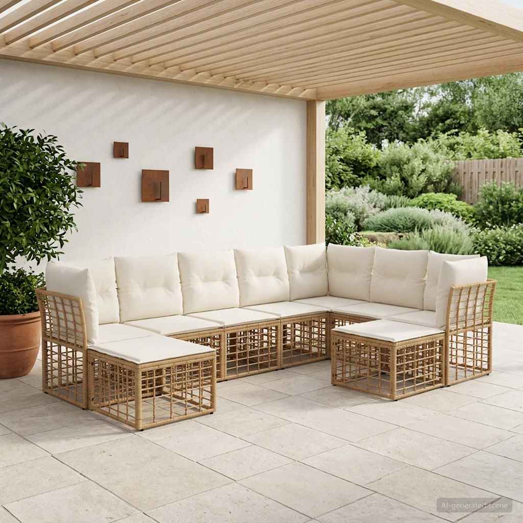 Set di divani da esterno Naturale e Bianco Crema Poliestere | homemem39