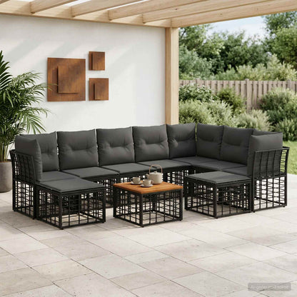 Set di divani da esterno 10 pz Nero e Grigio scuro Poliestere