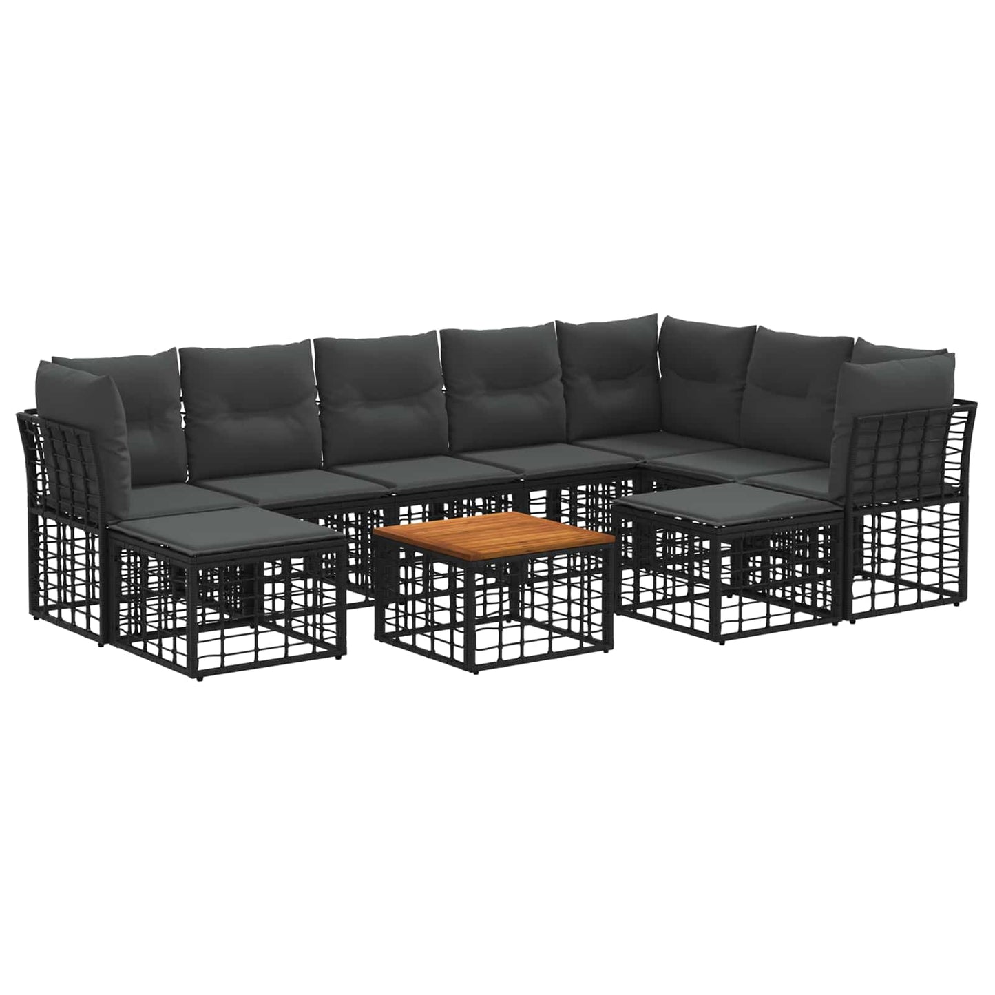 Set di divani da esterno 10 pz Nero e Grigio scuro Poliestere