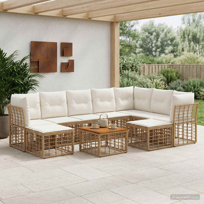 Set di divani da esterno 10 pz Naturale e Bianco Crema