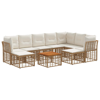 Set di divani da esterno 10 pz Naturale e Bianco Crema