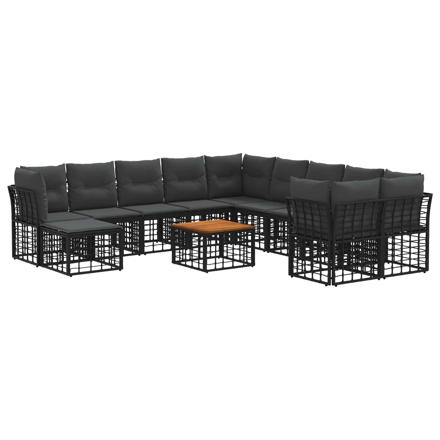 Set di divani da esterno 12 pz Nero e Grigio scuro Poliestere