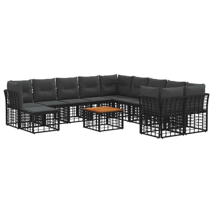 Set di divani da esterno 12 pz Nero e Grigio scuro Poliestere