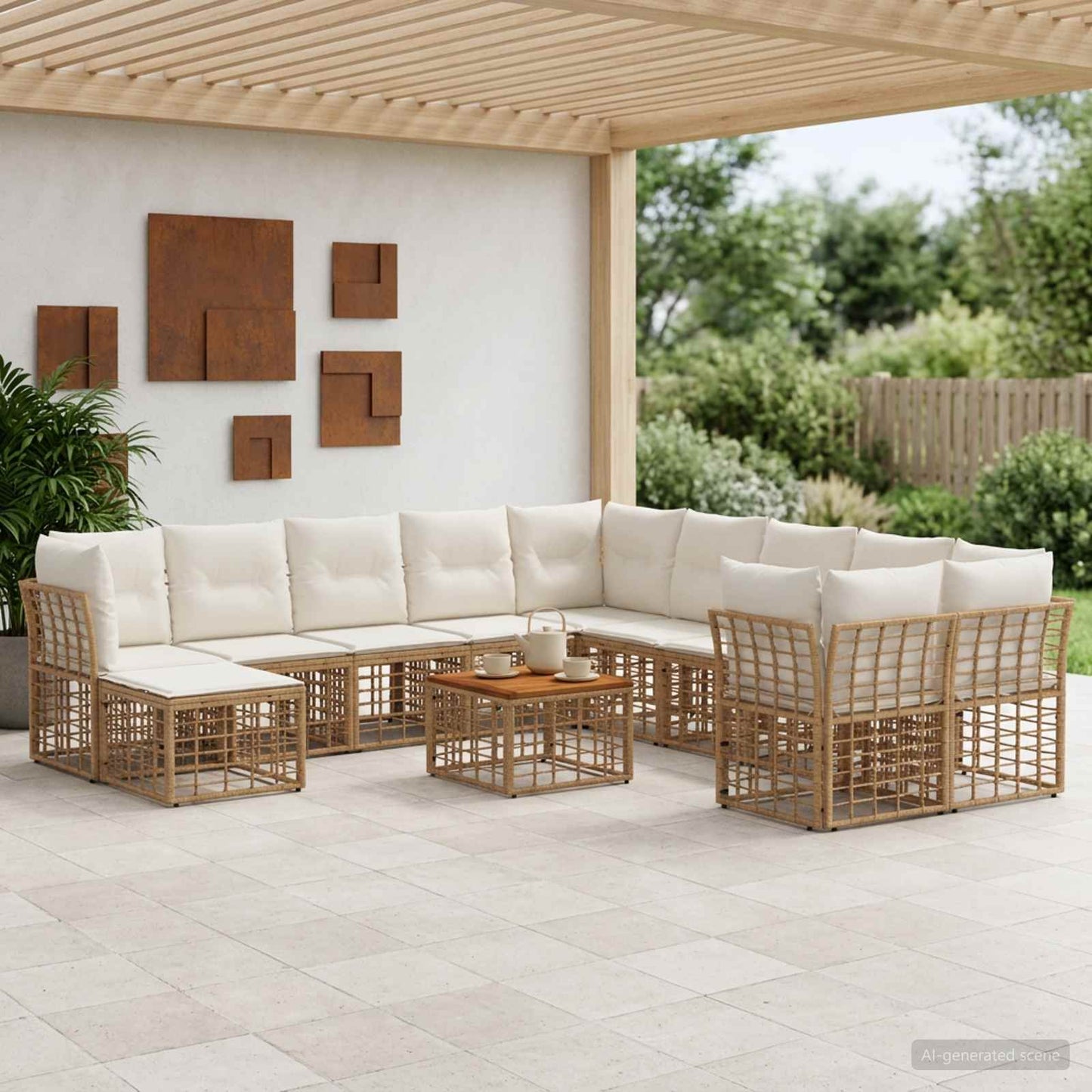 Set di divani da esterno 12 pz Naturale e Bianco Crema
