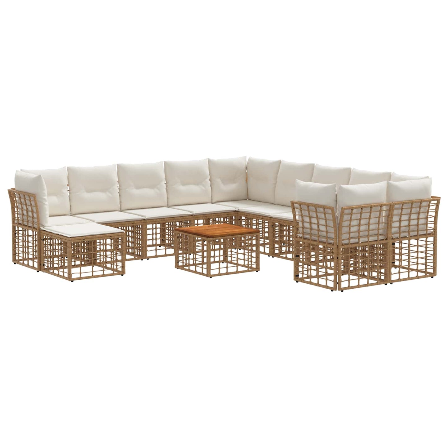 Set di divani da esterno 12 pz Naturale e Bianco Crema
