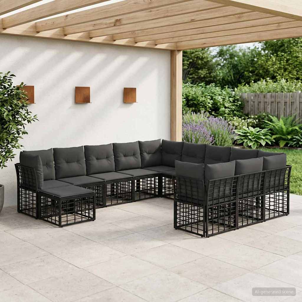 Set di divani da esterno 12 pcs Nero e Grigio scuro Poliestere | homemem39
