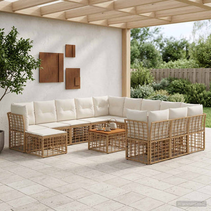 Set di divani da esterno 13 pz Naturale e Bianco Crema