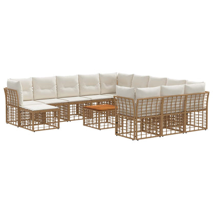 Set di divani da esterno 13 pz Naturale e Bianco Crema