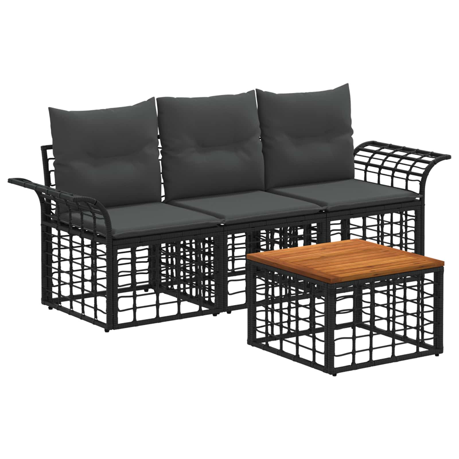 Set di divani da esterno 4 pcs Nero e Grigio scuro Poliestere | homemem39