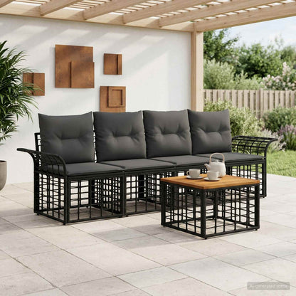 Set di divani da esterno 5 pz Nero e Grigio scuro Poliestere