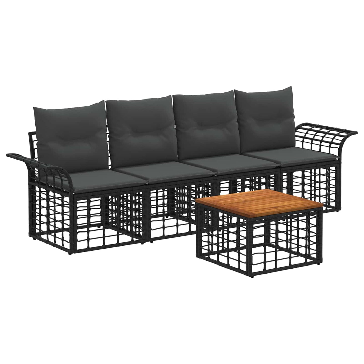 Set di divani da esterno 5 pz Nero e Grigio scuro Poliestere
