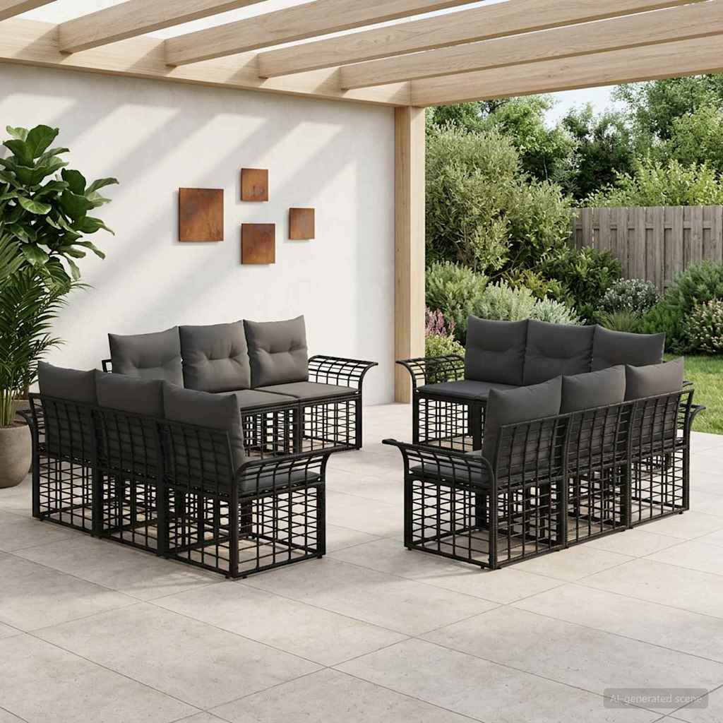 Set di divani da esterno 12 pcs Nero e Grigio scuro Poliestere | homemem39