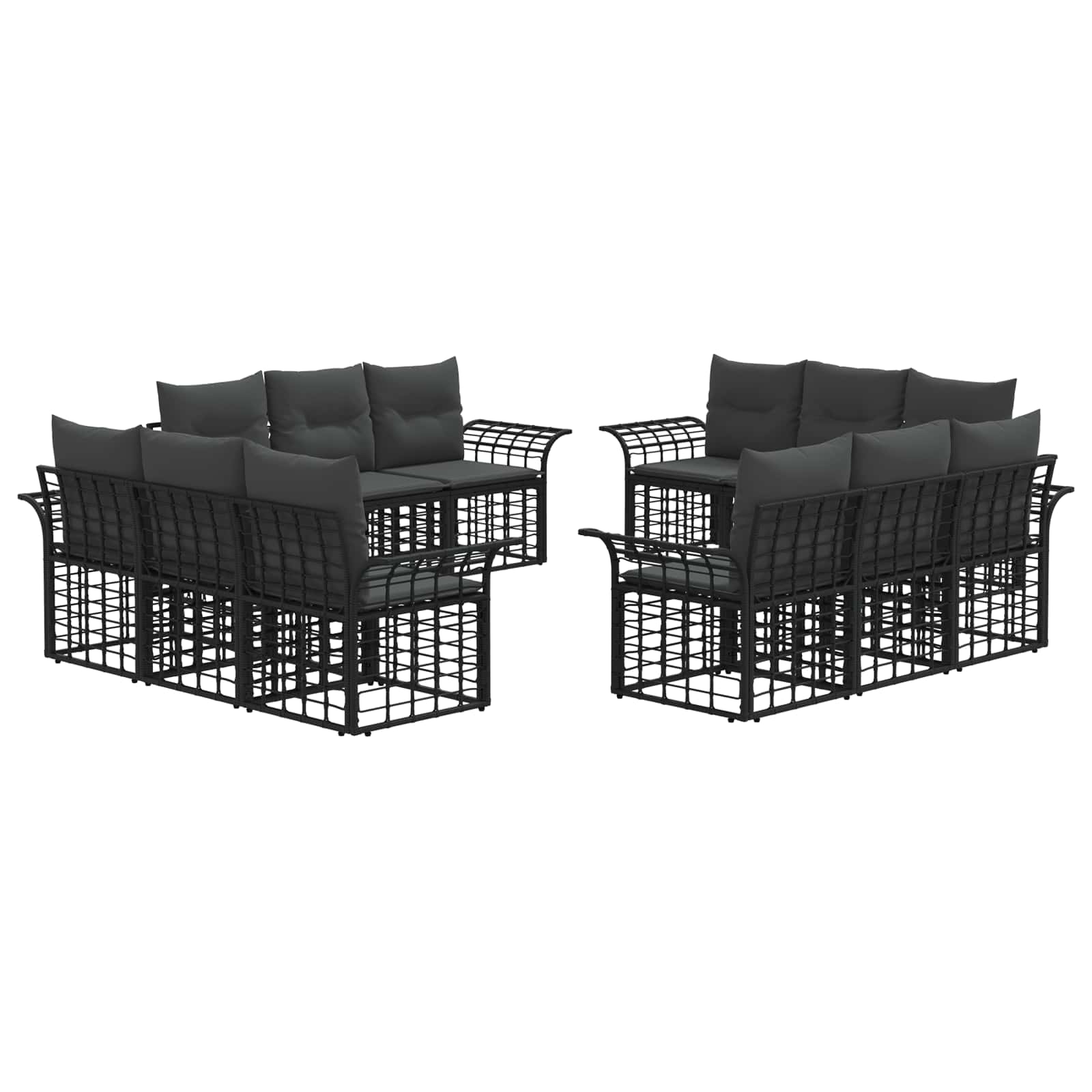 Set di divani da esterno 12 pcs Nero e Grigio scuro Poliestere | homemem39