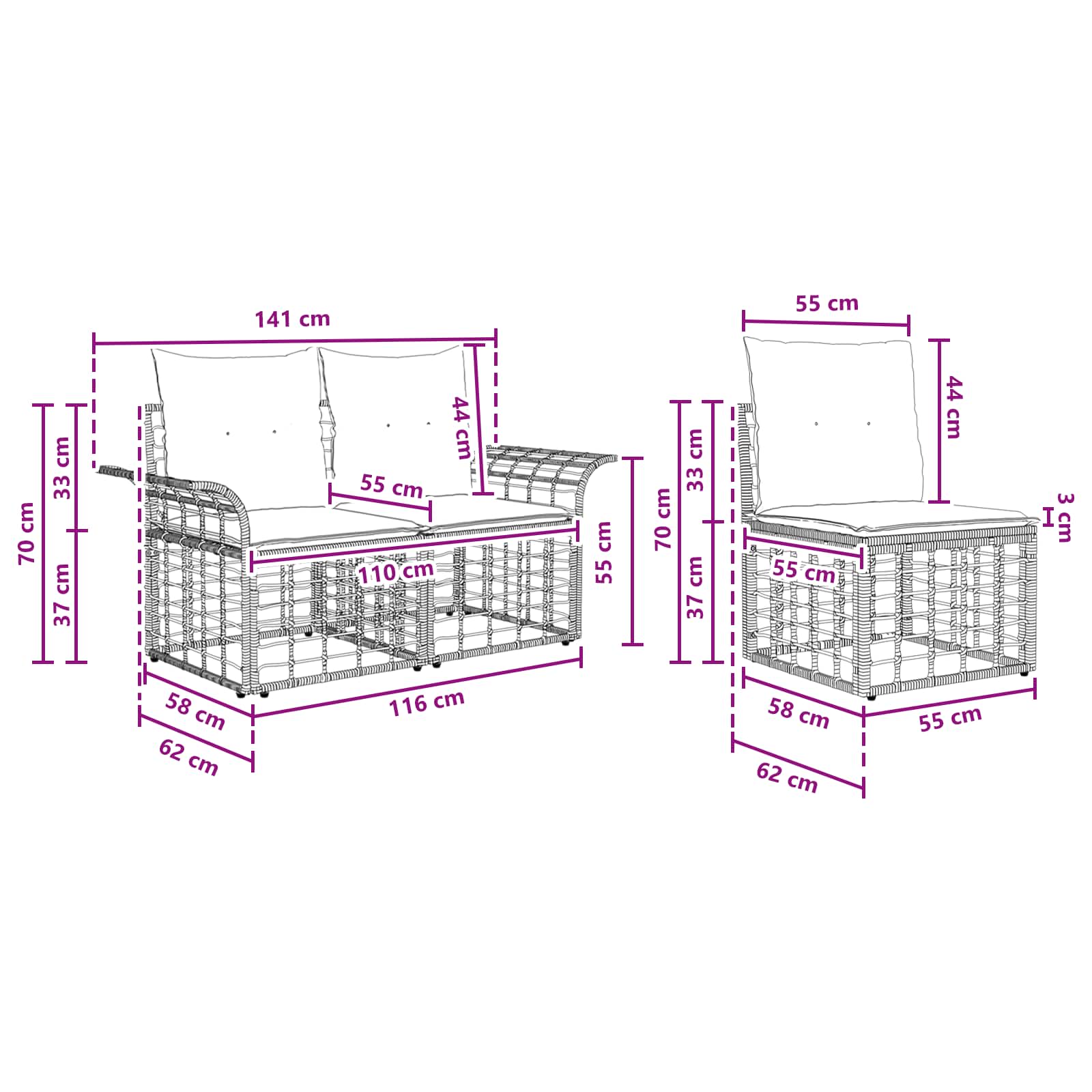 Set di divani da esterno 12 pcs Nero e Grigio scuro Poliestere | homemem39