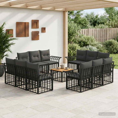 Set di divani da esterno 13 pz Nero e Grigio scuro Poliestere
