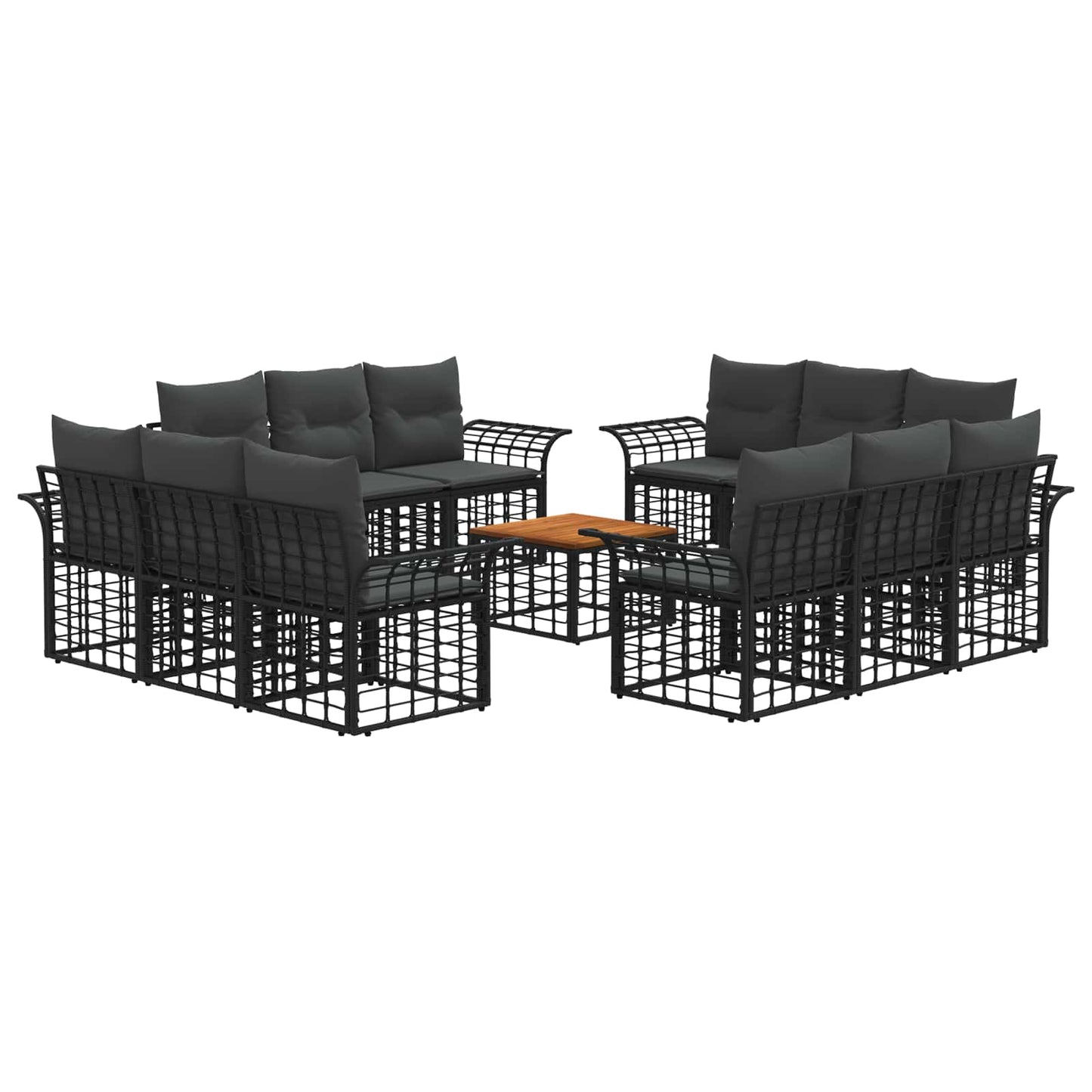 Set di divani da esterno 13 pz Nero e Grigio scuro Poliestere