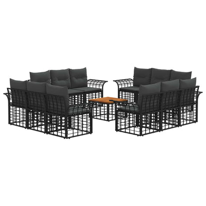 Set di divani da esterno 13 pz Nero e Grigio scuro Poliestere