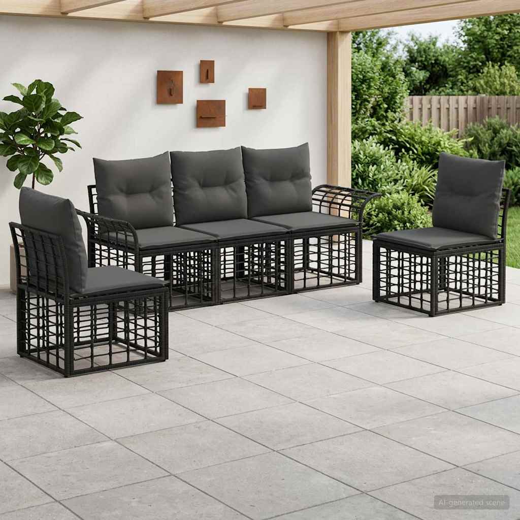 Set di divani da esterno 5 pcs Nero e Grigio scuro Poliestere | homemem39