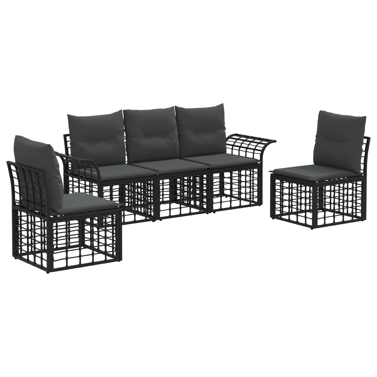 Set di divani da esterno 5 pcs Nero e Grigio scuro Poliestere | homemem39