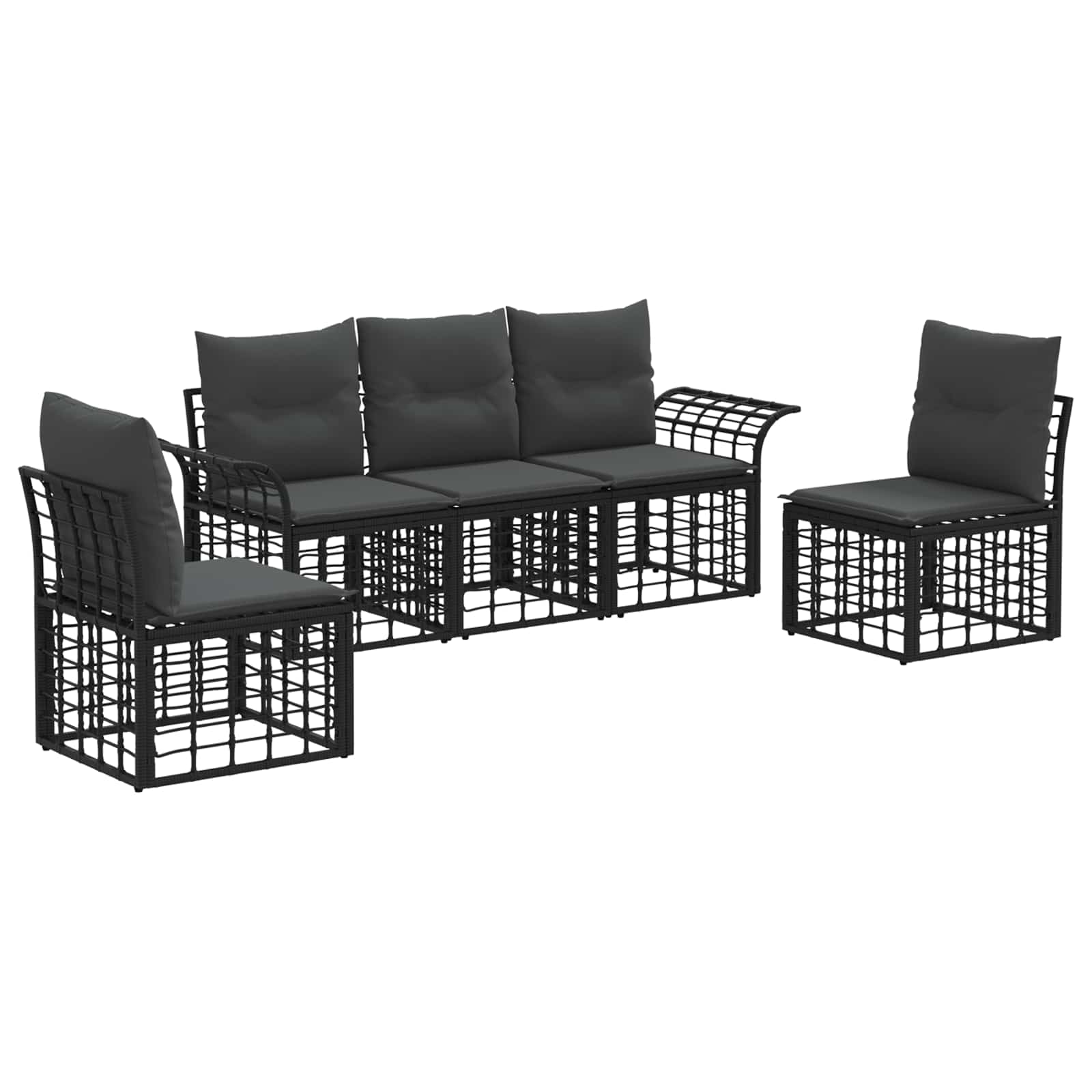 Set di divani da esterno 5 pcs Nero e Grigio scuro Poliestere | homemem39