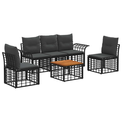 Set di divani da esterno 6 pz Nero e Grigio scuro Poliestere