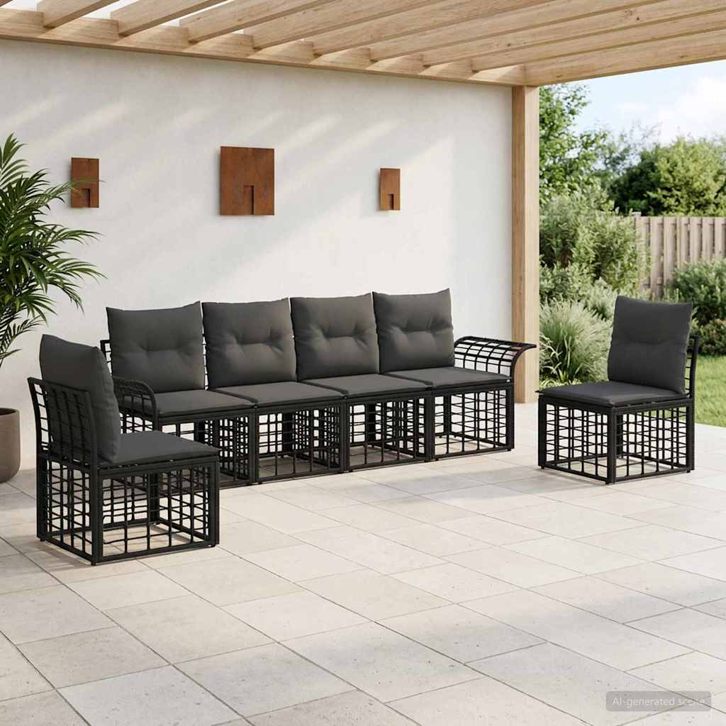 Set di divani da esterno 6 pcs Nero e Grigio scuro Poliestere | homemem39