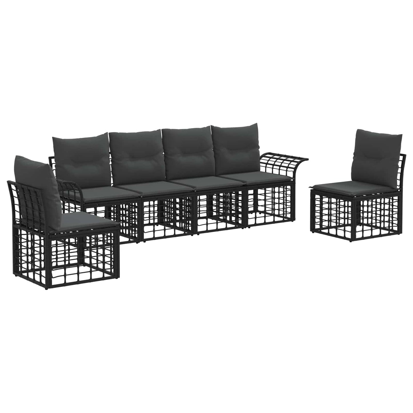 Set di divani da esterno 6 pcs Nero e Grigio scuro Poliestere | homemem39