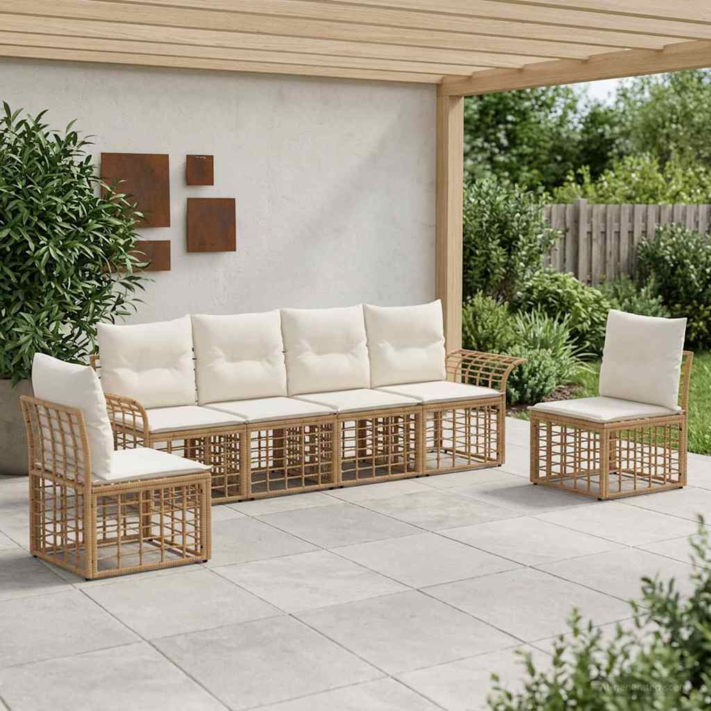 Set di divani da esterno 6 pcs Naturale e Bianco Crema | homemem39