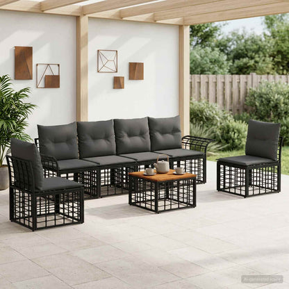 Set di divani da esterno 7 pz Nero e Grigio scuro Poliestere