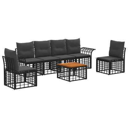 Set di divani da esterno 7 pz Nero e Grigio scuro Poliestere