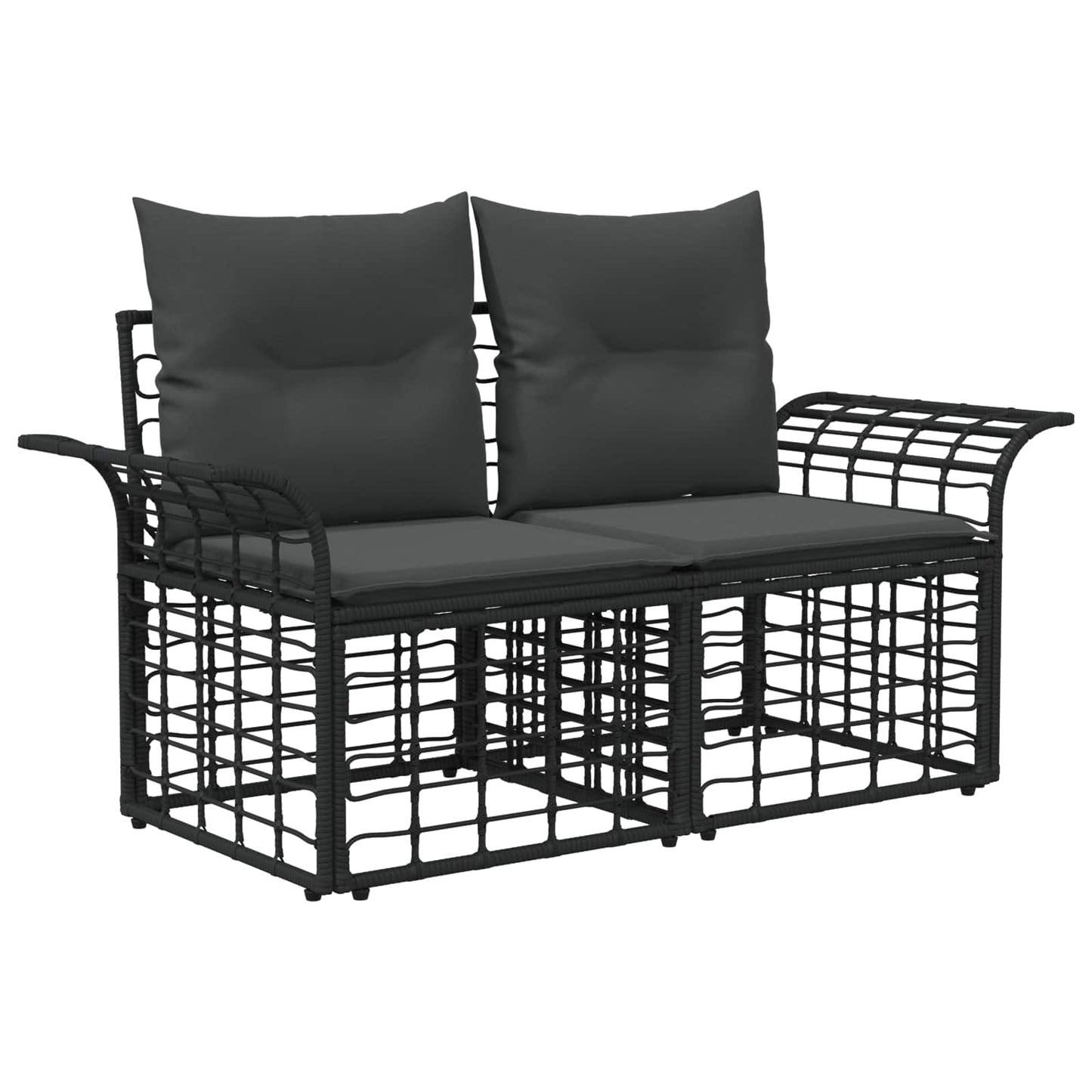 Set di divani da esterno 7 pz Nero e Grigio scuro Poliestere