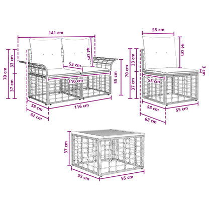 Set di divani da esterno 7 pz Nero e Grigio scuro Poliestere