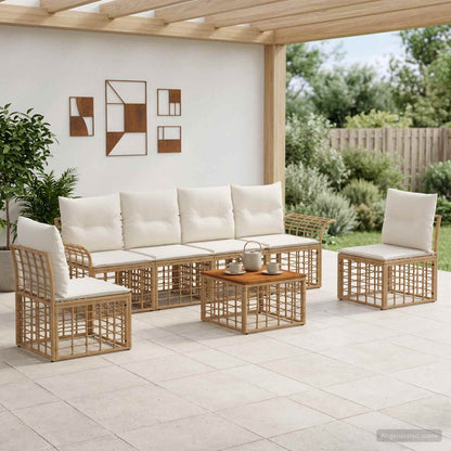 Set di divani da esterno 7 pcs Naturale e Bianco Crema | homemem39