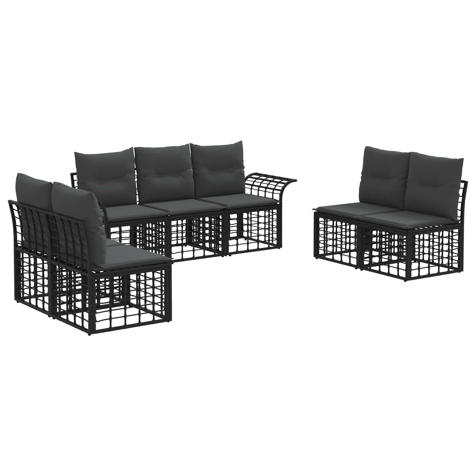 Set di divani da esterno 7 pcs Nero e Grigio scuro Poliestere | homemem39
