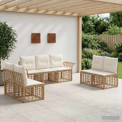 Set di divani da esterno 7 pcs Naturale e Bianco Crema | homemem39