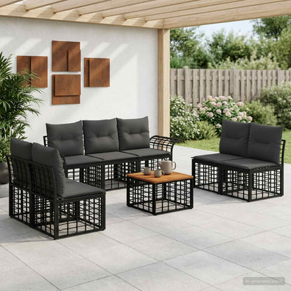 Set di divani da esterno 8 pz Nero e Grigio scuro Poliestere